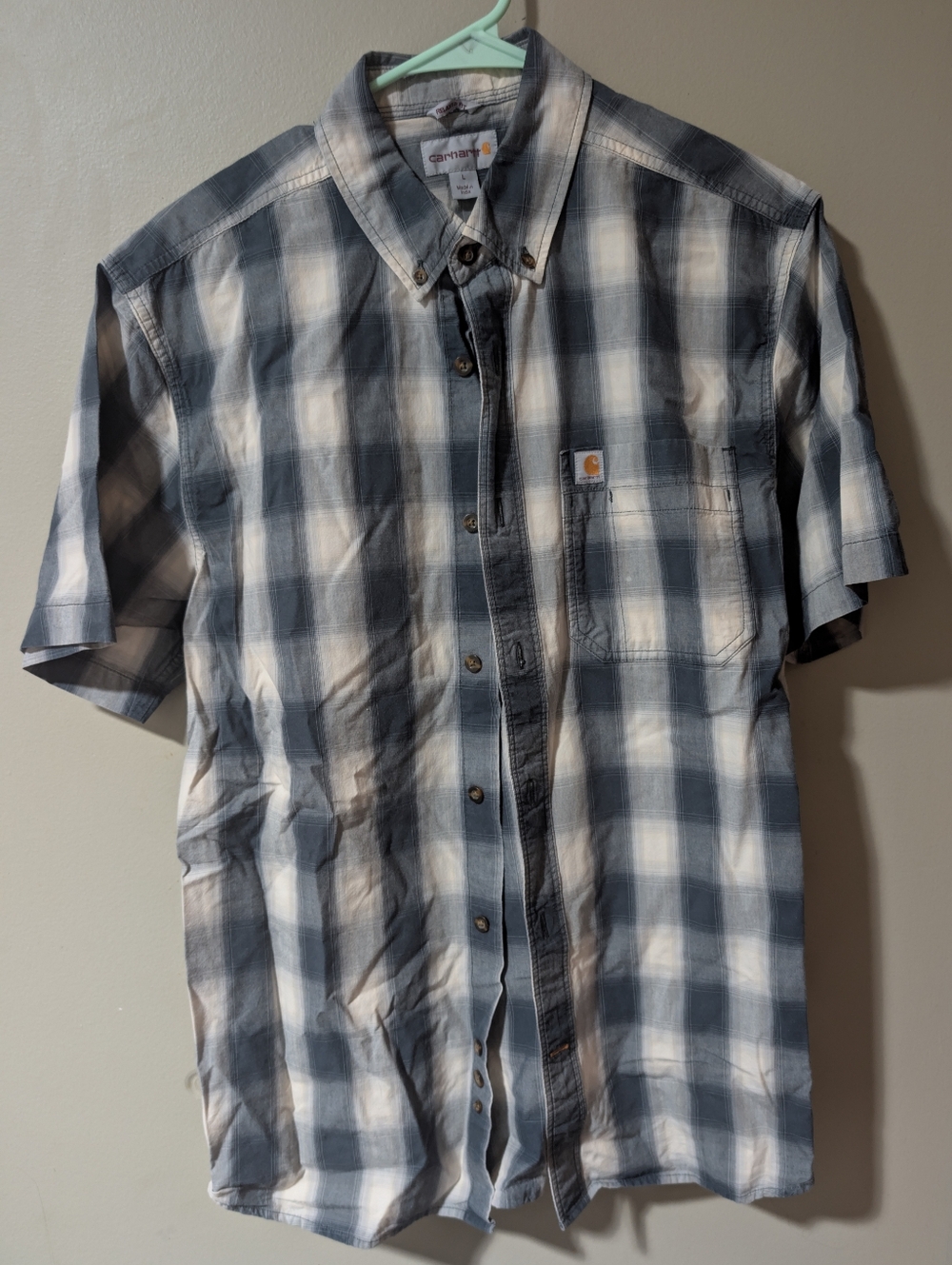 Carhartt Men’s Short-Sleeve Plaid Button-Down Shirt - Blue/White